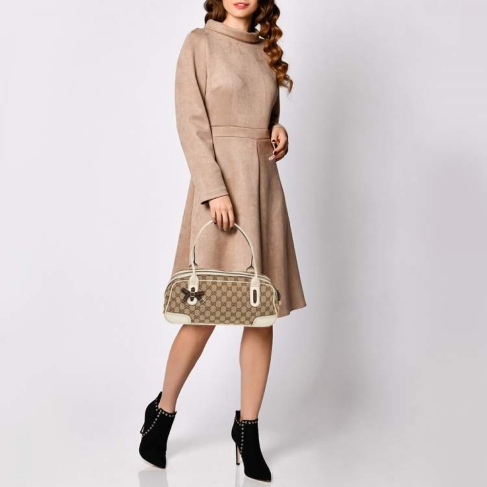 Authentic Gucci GG Monogram Supreme Sherry Web Princy Boston Tote Shoulder Bag